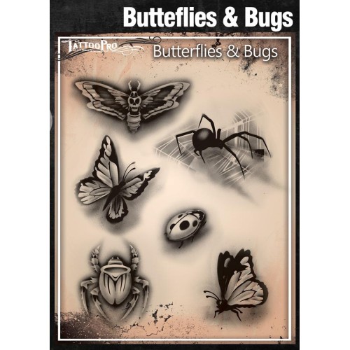 Airbrush Tattoo Pro Stencil Butterflies and Bugs (Butterflies and Bugs)